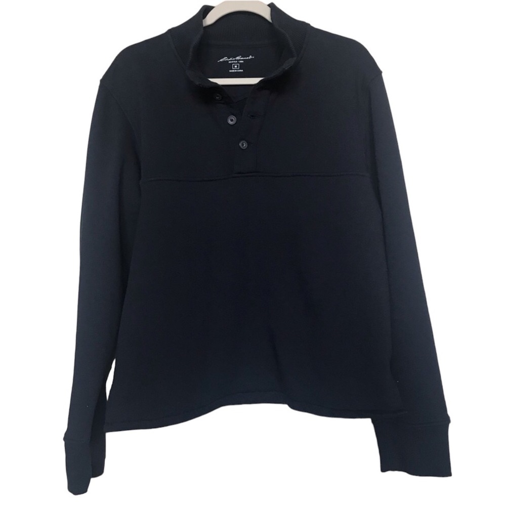 Eddie Bauer size M 4 button long‎ sleeve sweatshirt in navy Side slits cu…